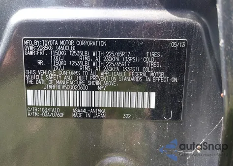 2013 Toyota Rav4 Xle from USA, damaged, VIN JTMRFREV5DD020600